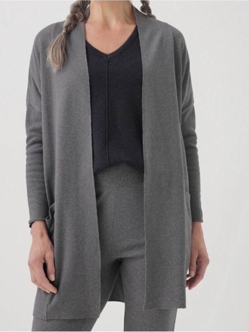 PACT Airplane Wrap Cardigan Open Front Organic Cotton Heather Gray Size M/L
